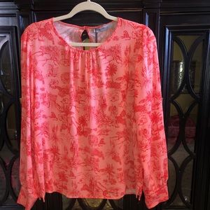QMarella multi Print Crepe Blouse, coral